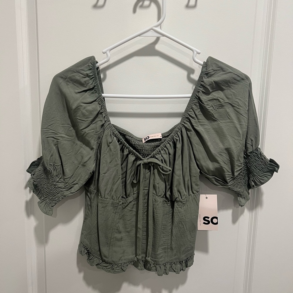 SO Women's Olive Smocked Blouse